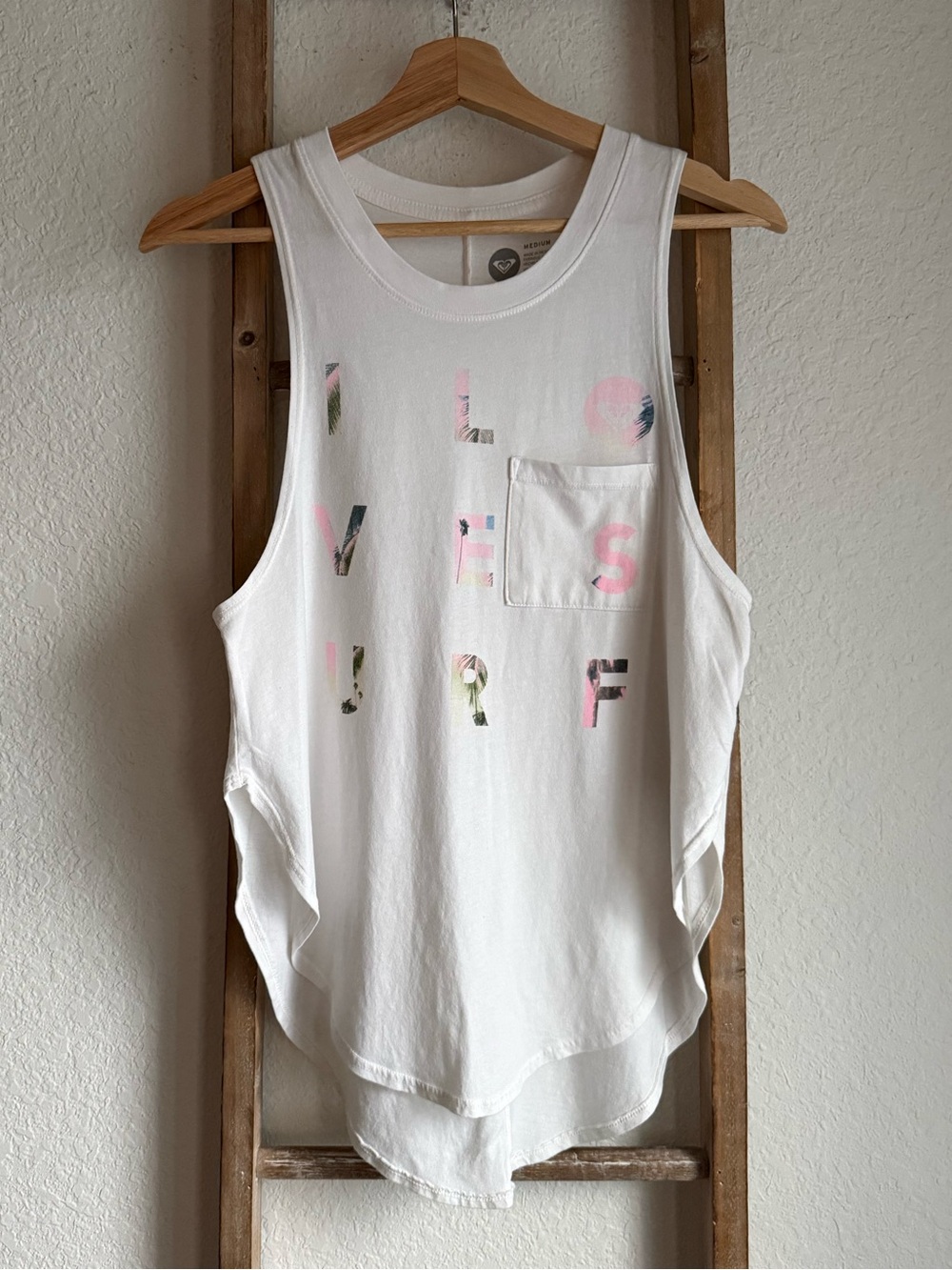 Roxy Surf "I LOVE SURF" Women's White Muscle Tank Top Sz: Med.